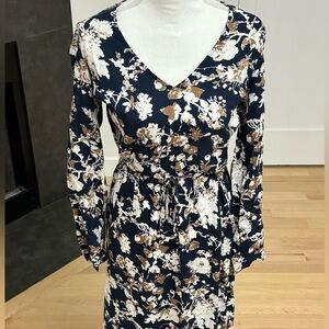 Socialite Navy Blue Floral Print long Sleeve Maxi Dress